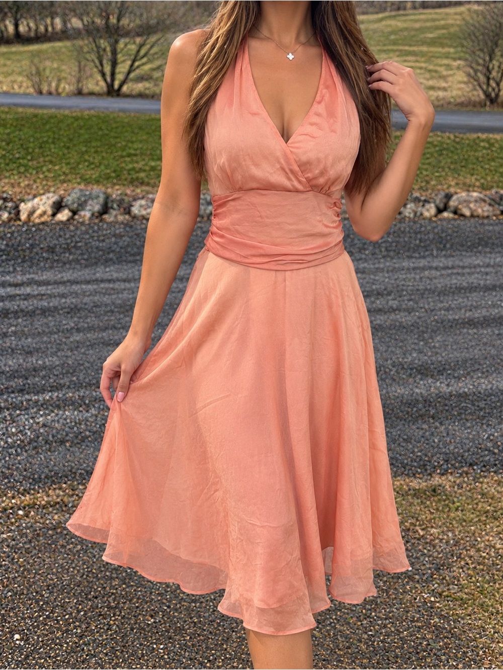 Women's Sleeveless Coral Halter Dress